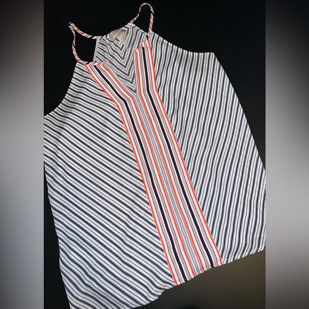 Ann Taylor LOFT  high neck striped silky cami top red white blue Size Medium EUC